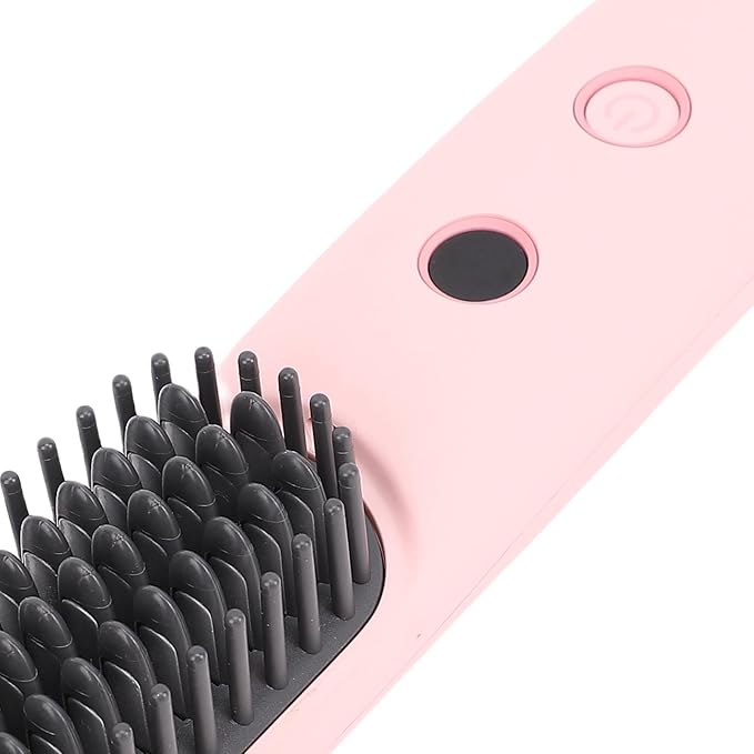 Negative Ionic Hair Straightener Portable Brush Cordless Hair Straightening Comb 2 in 1 Curler with 6400mAh Battery 3 Temp Settings 160C180C200C for Travel &amp Home(Pink)