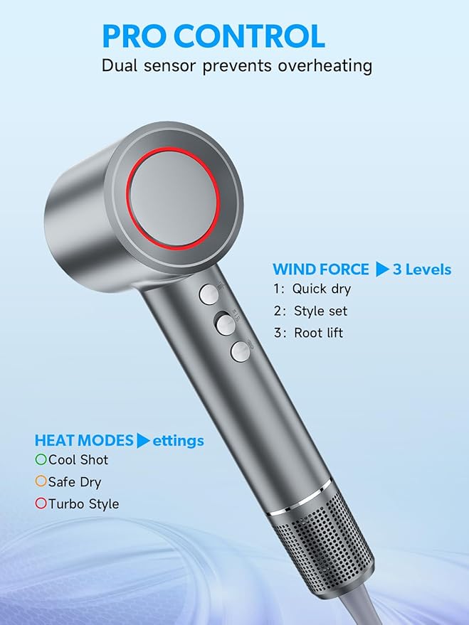 2026 Hair Dryer Blow Dryer with Diffuser - 200000 RPM High-Speed Ionic Technology for Women and Man 1200M Negative Ions &amp Brushless Motor Low Noise Design with Magnetic Nozzle Attachments (Gra