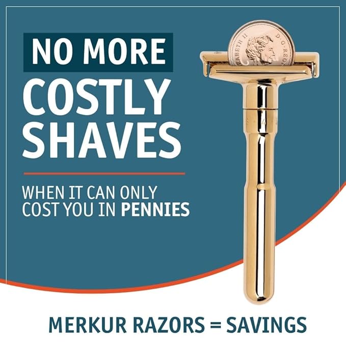 MERKUR FUTUR 702 Adjustable Double Edge Safety Razor - Bright Gold Adjustable Razor With Dial Made in Germany Plastic-Free Snap-On Cap Design Straight Bar