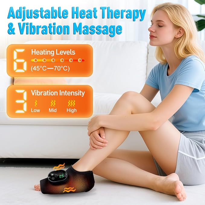 Family‎ Health Wearable Ankle Massager with Heat &amp Vibration Cordless Heated Wrap for and Foot Comfort Adjustable Levels Rechargeable 2-Pack Black(Gray2)