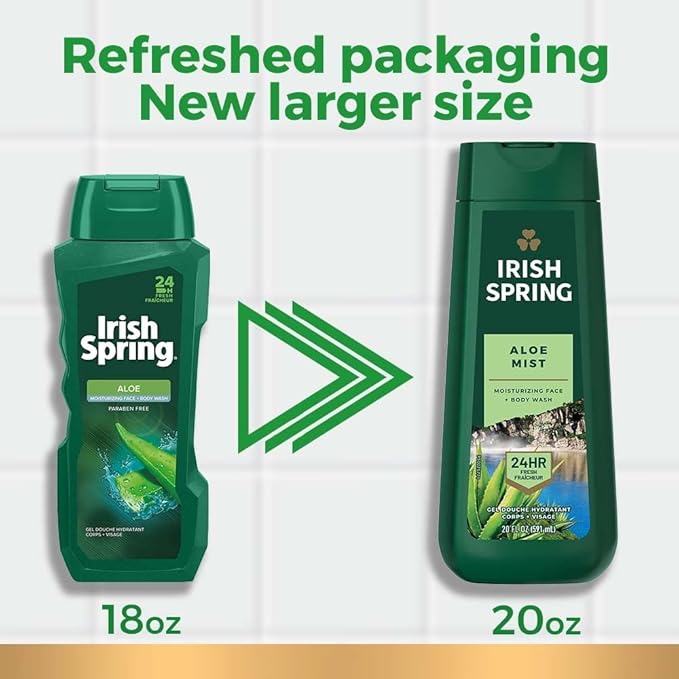 Irish Spring Men's Body Wash Shower Gel Aloe Vera - 20 fluid ounce (Pack of 6)