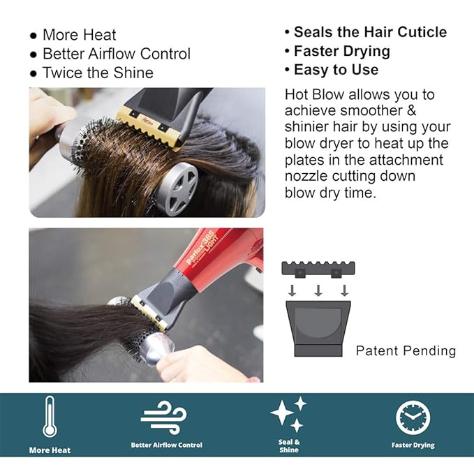 Turbo Power Twin Turbo 3900 Advanced Ionic &amp Ceramic Eco Friendly Gold Hair Dryer + M Hair Designs Hot Blow Attachment (Bundle) – Fast-Drying Frizz-Control Professional Hair Styling