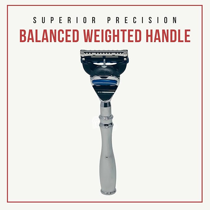 G.B.S 5 Blade Compatible Chrome Steel Shaving Razor – Weighted Handle for Maximum Control – Luxury Men's Razor for a Smooth Close Shave – Compatible with Leading 5-Blade Cartridges