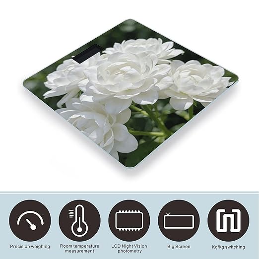 Flower White Weight ScaleClear LED Display Bathroom Digital Weighing ScaleTempered Glass Digital Bathroom Scale for Body Weight Capacity Up to 400 Lbs