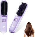 Go Brush Pro Portable Cordless Hair Straightener Brush for Travel Fast Heating Straightening Comb with LCD Display &amp °F/°C Switch Rechargeable Anti-Frizz Styling Tool for Smooth Shiny Hair (Purp