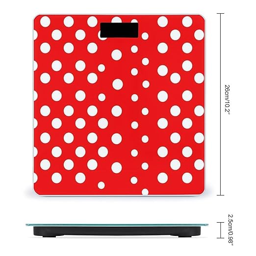 Digital Bathroom Scale for Body Weight Scale with Bright LCD Display High Accuracy Step-On Technology Auto On/Off Red White Polka Dot Digital Scales 400 Lbs /180kg