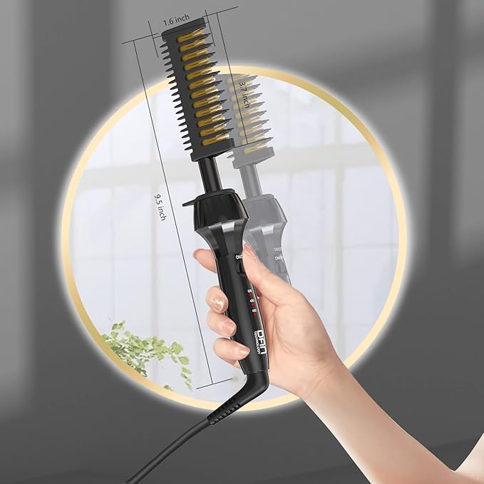 DAN Technology Ceramic Hot Comb Hair Straightener Adjustable Temperature Dual Voltage Travel Size 500°F for Hair Wigs Healthy Silky Hair Safe