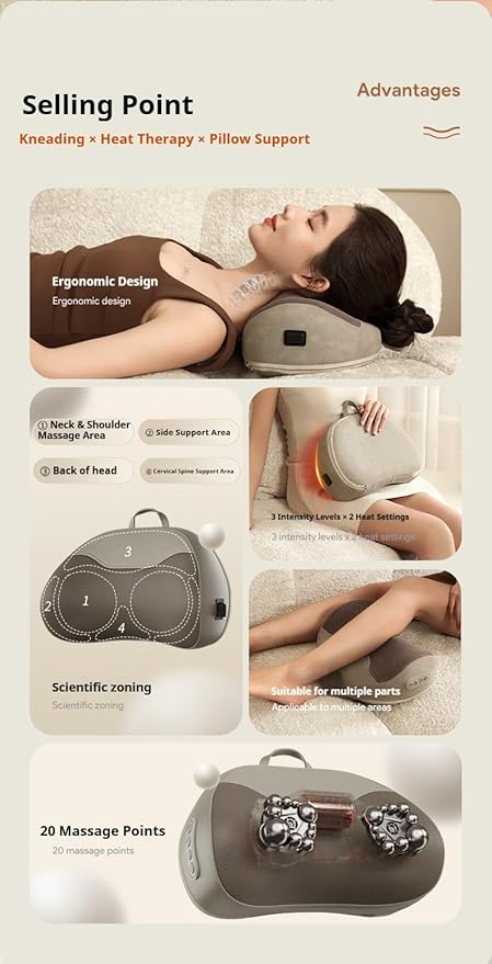 Back and Neck Massager with Heat 3D Deep Tissue Kneading Cordless Rechargeable Electric Massage Pillow for Muscle Pain Relief Use at Home Car Office Give Gifts to Parents (Navy Blue)