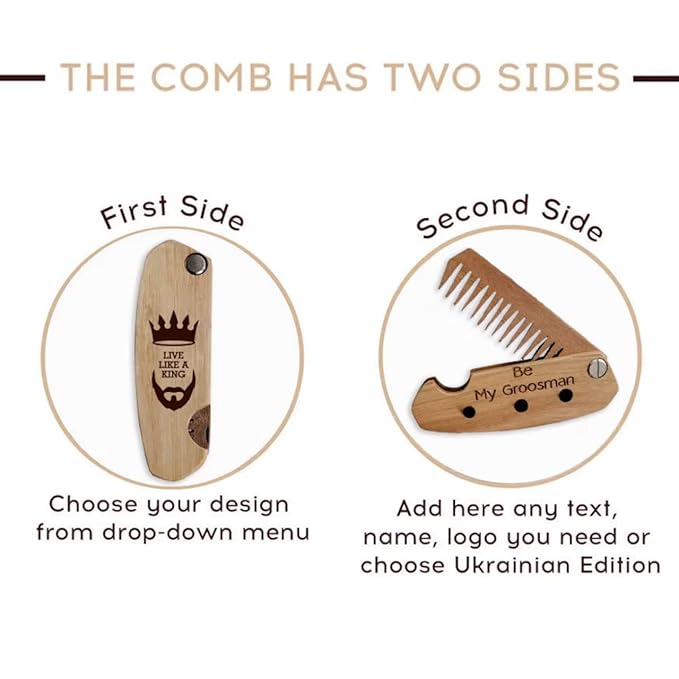 Beard Comb Personalized Gifts Anniversary Gift Wooden Brush Custom Comb Groomsmen Gift Hair Brush Pocket Brush Birthday Gift for Boyfriend (Great Beard Great Adventures)
