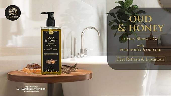 Oud &amp Honey Luxury Shower Gel with Pure Honey &amp Oud Oil 250ml / Indulgent and Refreshing Bath Experience for Soft Nourished Skin Pack of 1