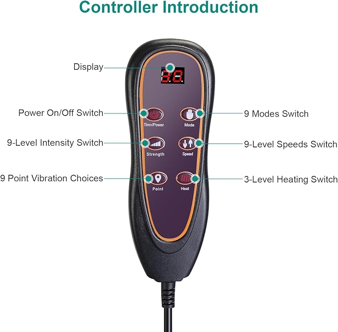 Electric Massage Mat Full Body Massage Ergonomic Vibration Mattress Chair Pad Anti-Slip Massage Cushion with Heat Massage Pad 10 Vibration Motors Timer Earplugs for Bed Chair