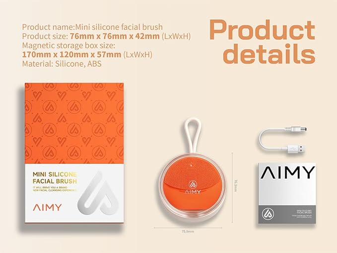 Silicone Face Brush - Electric Face Cleansing Brush and Exfoliator 3-Speed Sonic Vibration IPX7 Waterproof USB Fast Charge Portable with Hook and Cover Perfect Gift for Women/Men (Orange)