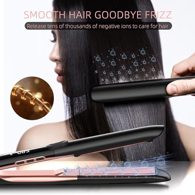 2-in-1 Digital Hair Straightener &amp Curler – Negative Ionic Flat Iron with LED Display 6 Adjustable Temp Settings up to 260°F Ceramic Floating Plates Auto Shut-Off Dual Voltage for Travel