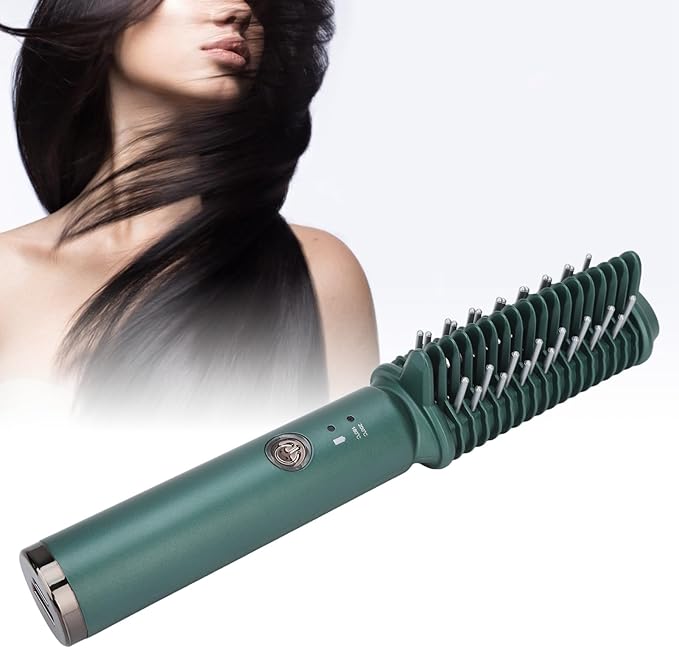 Hair Straightening Curling Brush Hair Straightener Comb Cordless 2-in-1 Hair Straightener and Curler Quick Heating USB Rechargeable for Daily Styling and Travel