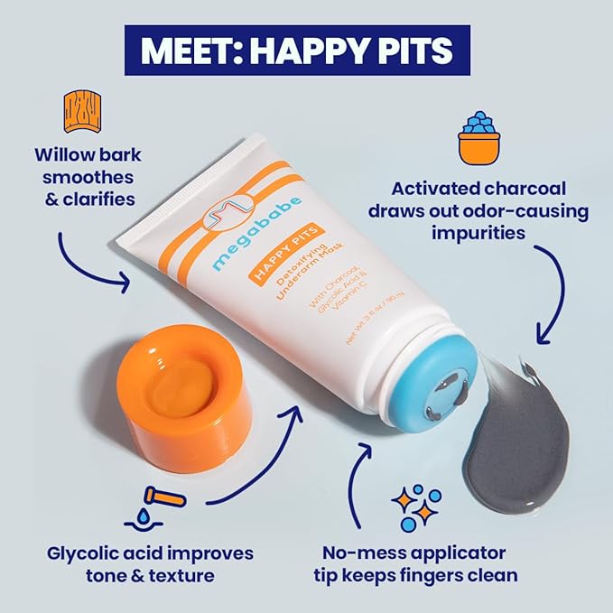 Megababe Underarm 2-Piece Bundle - Rosy Pits Daily Deodorant 2.6 oz &amp Happy Pits Underarm Mask 3 fl oz | Odor Protection Aluminum Free