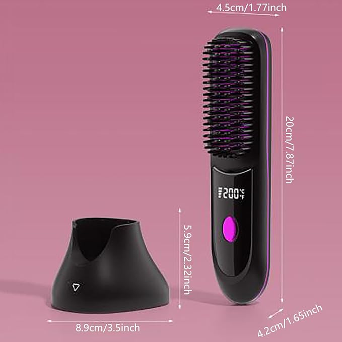 Straightener Brush with Temp Settings Portable Cordless Straightening Comb with Base Negative (02)