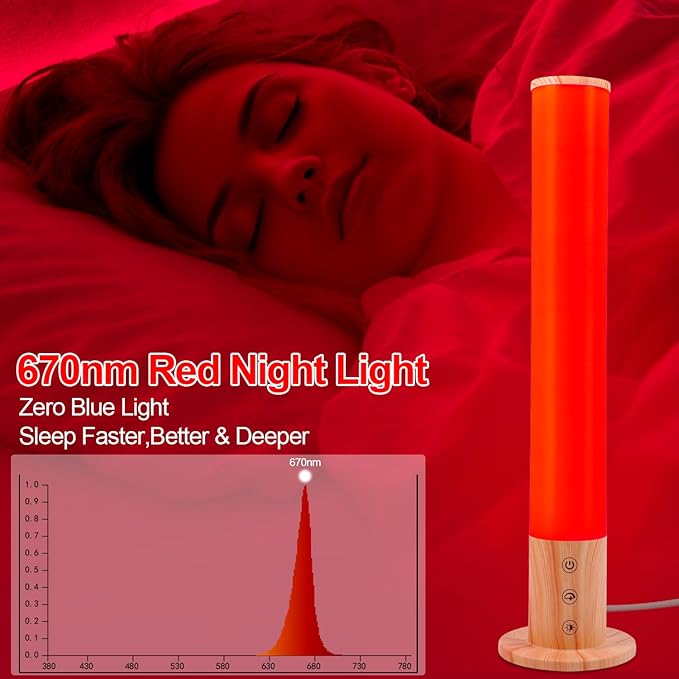 Light Therapy Lamp - 10000 Lux Full Spectrum Sun Lamp 3 Color Temperatures &amp 670nm Red Light Touch/Remote Control Stepless Dimming USB Charging GlowPillar Sunlight Lamp for Home Office