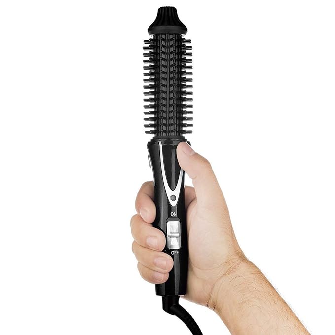 Travel Hair Curling Iron Brush 1 inch Anti-scald Heated Curling Wands Round Hair Styler Curler Brush Curling Iron Brush Ionic Hot Curler Brush for Curling Dual Voltage (Black)