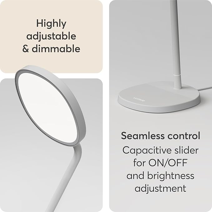 Lumie Task - 10000 Lux Adjustable Bright Light Therapy Desk Lamp for Mood and Energy Boost and Winter Blues Relief Crystal Clear Illumination and Maximum Visual Comfort - White Mist
