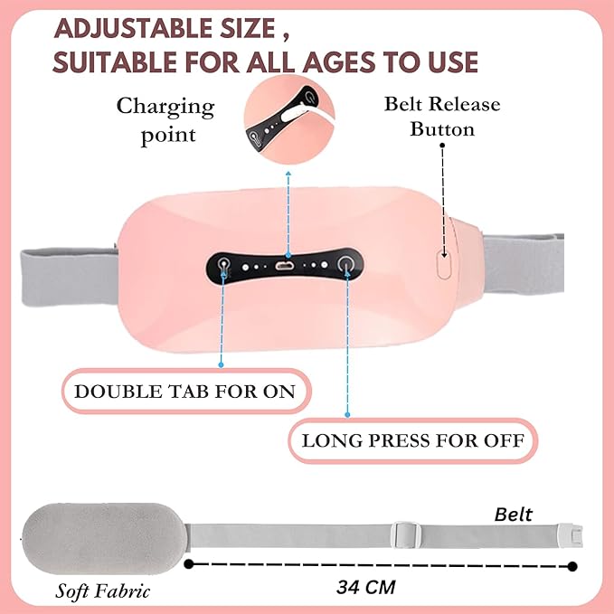 Cordless Belt Period Cramp Relief Massager with 3 Speed &amp 3 Crampfree Massage Modes with Touch Screen Comfortable Soft Fabric &amp Stretchable Belt