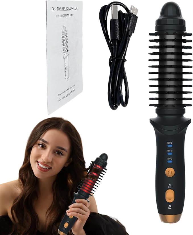 Hair Curling Wands - Small Hair Curling Iron Travel Cordless Heated Round Brush | USB Rechargeable Large Capacity Heat Styling Curling Brush3 Gear Temperature Grooming Tool for Business Triphotel
