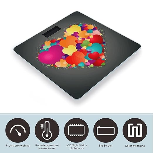 Graphics Love HeartsGraphics Love Hearts Scale for Body Weight Highly Accurate Digital Bathroom Body Scale Digital Bathroom Scales for People Anti-Slip Large LCD Display Smart Scales