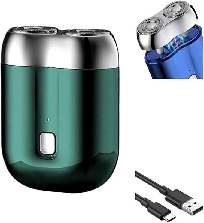 New Model Mini Dual-Head Electric Shaver 2025 New Dual Head Shaver Pocket Electric Mini Portable Razor Double Head Razor Washable USB Rechargeable Dual Head Compact Electric Razor (Green)