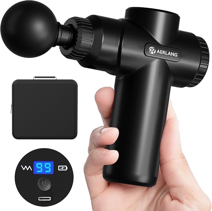 AERLANG Mini Massage GunMuscle Deep Tissue Massager Gun Handheld Percussion Back Massager Portable Quiet Massage Gun with Carry Case for Home Office Gym Gifts for Men Dad(Black)