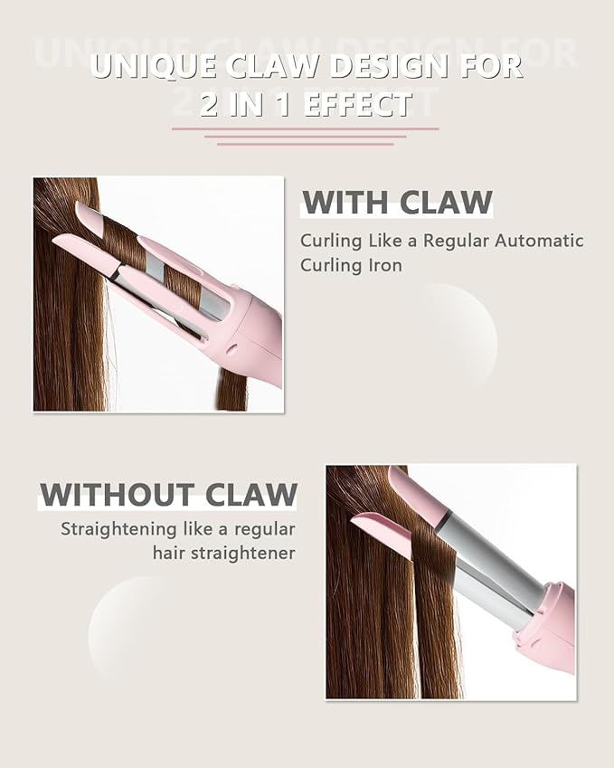 Rotating Curling Iron1 Inch Automatic Hair Curler for Beach WavesAutomatic Curling Iron and Hair Straightener 2 in 1Curling Wand with Dual VoltageAnti-ScaldPink