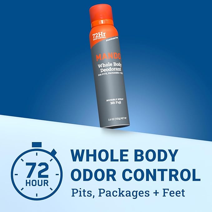 Mando Whole Body Deodorant For Men - Invisible Spray Deodorant - 72 Hour Odor Control - Low Irritation Formula - Aluminum Free Benzene Free - 3.6 ounce Cans (Pack of 2) - Mt Fuji
