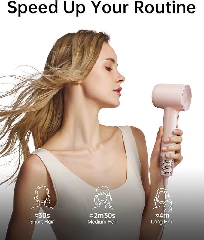 Laifen Hair Dryer High Speed 200M Ionic Blow Dryer with 110 000 RPM Brushless Motor for Fast Drying Low Noise Hairdryer with Magnetic Nozzle Pink