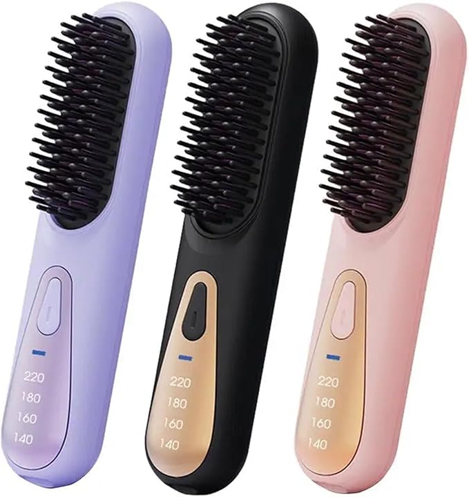 Hair Straightener Brush - Styling &amp Smoothing Comb for Effortless Straight Hair - Heat Pressing Comb for Women(Purple)