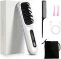 Cordless Hair Straightener Brush with 199M Negative Ions Portable Mini Straightening Comb for Travel 20s Fast MCH Ceramic Heating LCD Display Hair Tools with Bonus Storage Pouch