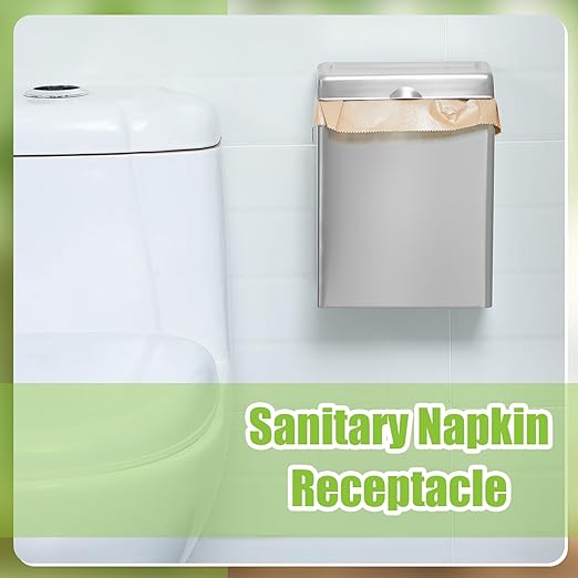 Tioncy 2 Pcs Sanitary Napkin Receptacle with 100 Feminine Hygiene Liner Bag Wall Mounted Tampon Holder for Bathroom Sanitary Napkin Disposal Bags Tampon Disposal Bin for Home Public Restrooms