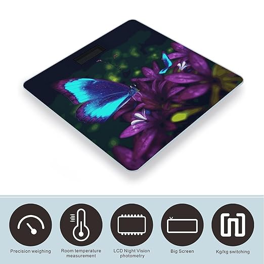 Blue Purple Flower Butterfly Bathroom ScaleHighly Accurate Digital Weighing Machine for People Bright LED Display Weight Scale for The Aldult Home Use