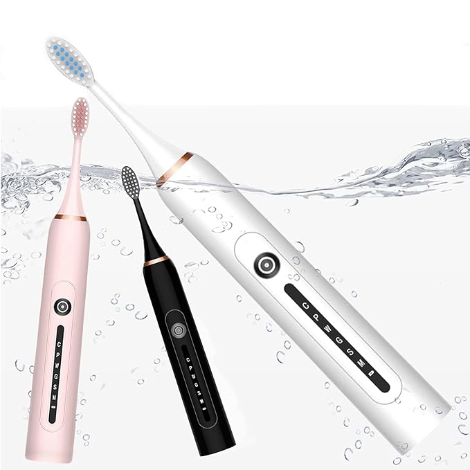 Sonic Electric Toothbrush Low Noise Designed Ideal for Adults Kids 6 Optional Modes IPX7 USB Fast Charging Electric Ultrasonic Toothbrush with 2 min Build in Timer &amp 4 Replacement Brush Heads (Bl