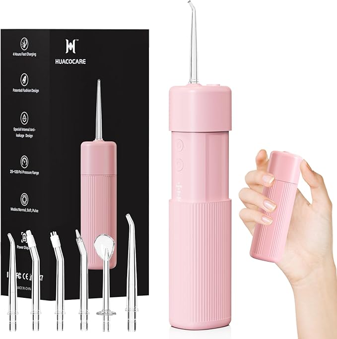 Portable Mini Water Flosser Oral Irrigator Water Teeth Cleaner Pick with Telescopic Water Tank3 Modes &amp IPX7 Waterproof Home &amp Travel (Pink)