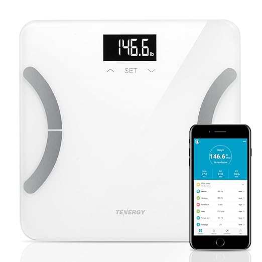 Tenergy Vitalis Body Fat Scale Digital Weight Bluetooth Connected APP Scale High Precision BMI Scale with Large Easy Read Backlit LCD Body Scale Max Weight 400 Pounds Compatible with iOS/Android