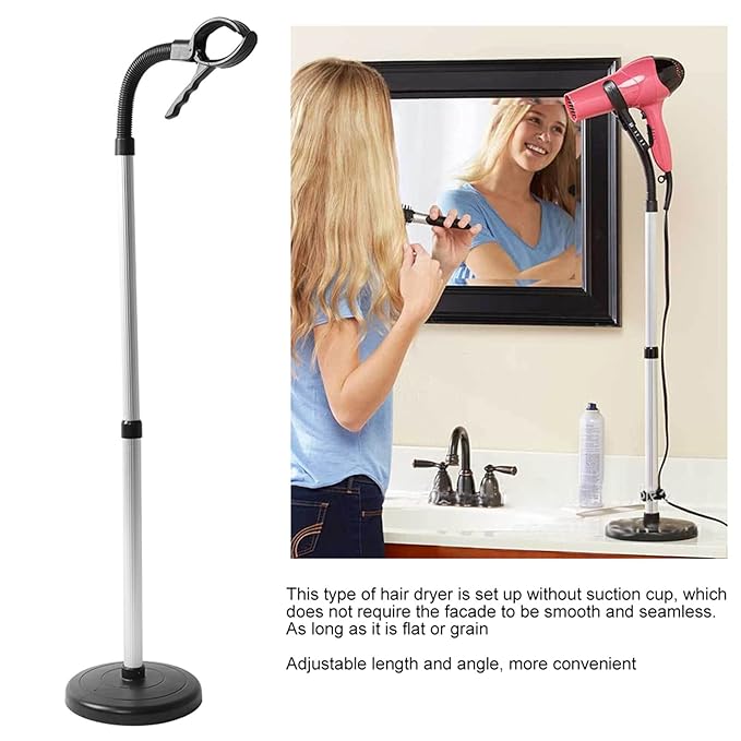 Hair Dryer Stand Adjustable Stainless Steel Hair Dryer Stand Convenient Hair and Pet Grooming Solid Stand Hair Dryer Storage