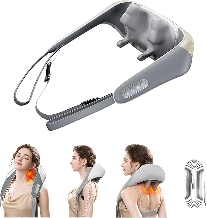 Massagers for Neck and Shoulder with Heat Shoulder Back Neck Massager for Pain Relief Deep Tissue Simulate Human Hand Grasping and Kneading (White)