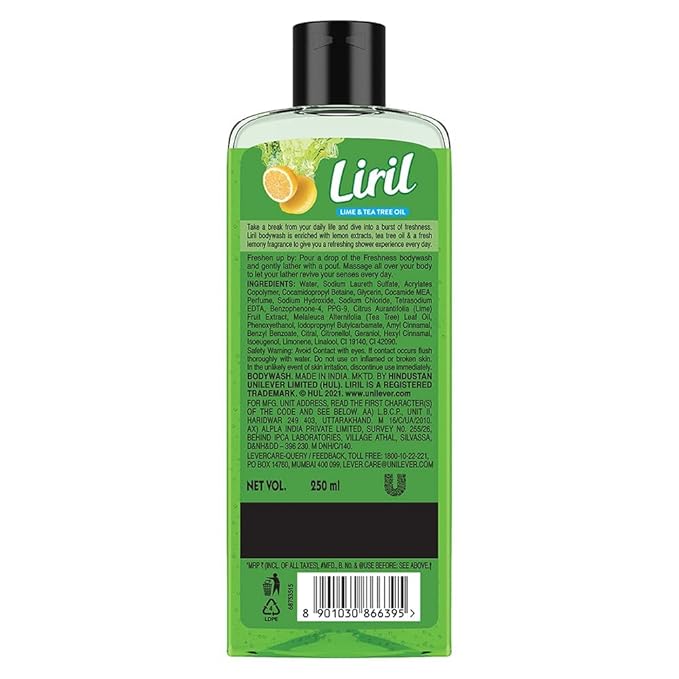 Lemon &amp Tea Tree Body Wash 250ml Refreshing Liquid Shower Gel for Bathing for Men &amp Women Refresh and Rejuvenate with Liril Body Wash