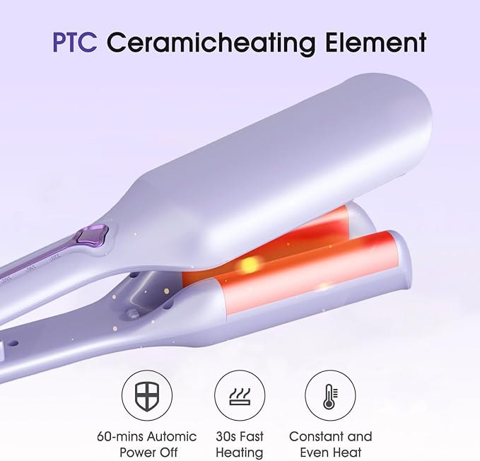 Waver Curling Iron Hair Crimper - 1.4 Inch Deep Waver Hair Curler Tool 3 Barrel Ionic Waves Curling Iron for Women Wavy Curler Styling Tool Anti-Scald Fast Heating Dual Voltage