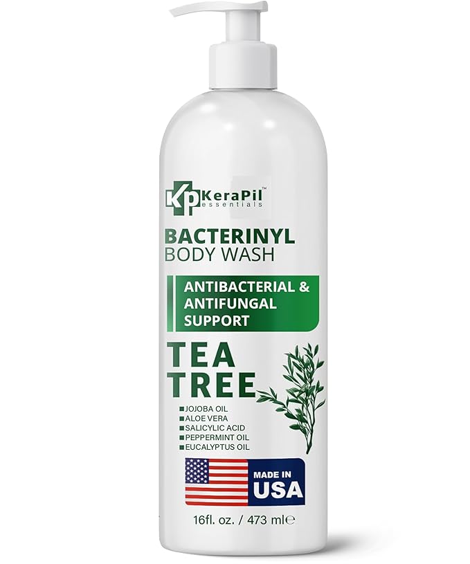 Bacterinyl Tea Tree Oil Body Wash - Antibacterial &amp Antifungal Support for Ringworm Body Odors Athlete’s Foot &amp Acne Helps Soothe Itchy Dry Skin - Made in USA (16 fl oz)