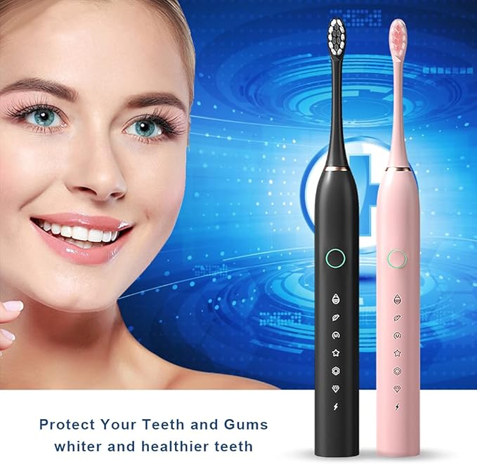 2 Pack Rechargeable Electric Toothbrushes for Adults and Kids Whitening Tooth Brush with 8 Brush Heads 6 Cleaning Modes and Smart Timer Waterproof Cleaning Toothbrushes Set