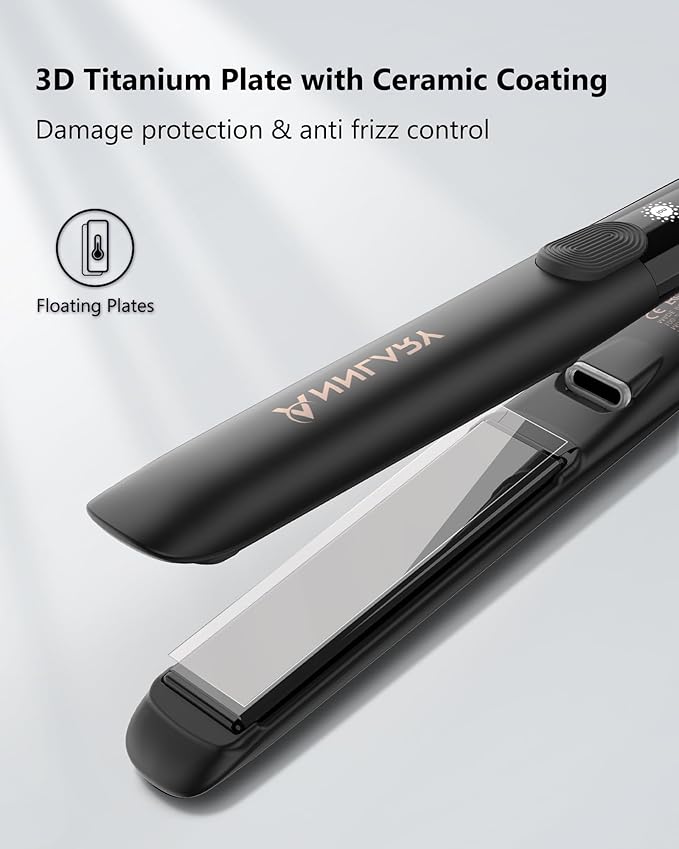 Hair Straightener 1 Inch Flat Iron and Curler 2 in 1 Titanium Ceramic Ionic Dual Voltage Straightener with Heat-Resistant Silicone for Less Frizz Shinier &amp Smoother
