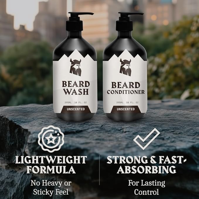 Striking Viking Unscented Beard Wash &amp Conditioner - 10 Fl Oz Pack of 2 - Deep Cleansing Oil Formula - Soothing Softener with Jojoba Oil - Itch-Free Gentle Hydration for Beard Care
