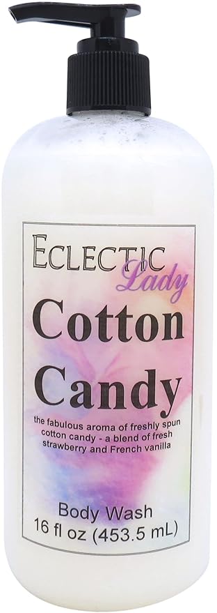 Eclectic Lady Liquid Pearl Body Wash - Cotton Candy Scent 3-in-1 Use For Bubble Bath Hand Soap &amp Body Wash Phthalate-Free Cotton Candy Fragrance Handcrafted in USA (16 oz)