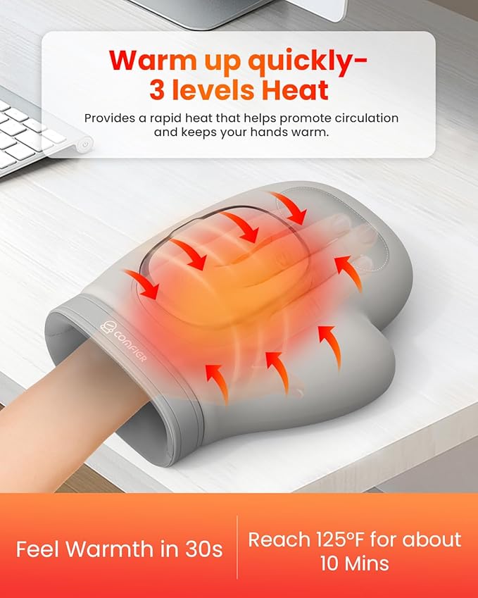 COMFIER Wireless Hand Massager with Heat and Compression2025 Updated Larger Electric Finger Massage for Arthritis and Carpal TunnelWrist