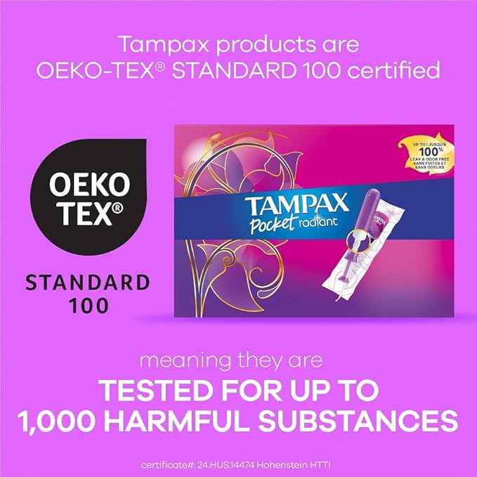 Tampax Compact Radiant Tampons for Women with LeakGuard Braid &amp Extendable Applicator Super Absorbency Unscented 84 Count (3 Packs of 28)