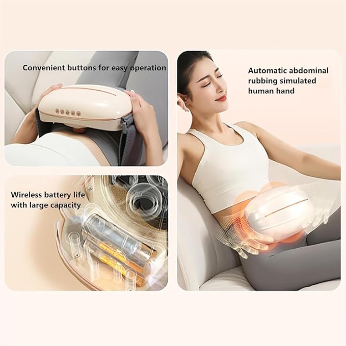 Abdominal Stomach Massager Electric Bian Stone Tummy Kneading Instrument with 35mm Diameter Large Meteorite 3 Levels Intensity and Clockwise/counterclockwise Adjustable for Abdominal